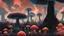 Placeholder: Exotic Flora, fauna, mushrooms, fungi and coral dripping black liquid in a Multiverse background
