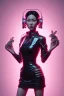 Placeholder: Portrait, Front image, cyberpunk Asian woman with rabbit mask, black pink color, latex dress, highly detailed, concept art, smooth, unreal engine 5, god rays, ray tracing, RTX, lumen lighting, ultra detail, volumetric lighting, 3d, finely drawn, high definition, high resolution.