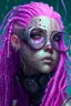 Placeholder: mermaid cyberpunk some fish scales on face pink hair dreadlock welder's glasses