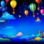 Placeholder: birthday party in the sky at night, on the clouds, with colorful light bulbs, garlands, pennants, balloons, confetti, party spirit, music, the stars shine and dance, paul klee style