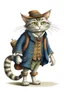 Placeholder: el gato con botas personaje del cuento elegantemente vestido con vestimenta del año 1600 con sus botas con el bolso al hombro saliendo en busca de su destino