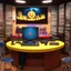 Placeholder: 3-d render cartoonish classic inside a dj vinyll record shop record store