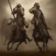 Placeholder: Medieval cavalry galloping. Warriors. Leather armor. Black. Sharp details. Roar.