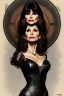 Placeholder: painting of victoria principal as evil queen in black leather, feminie, angry, stern look on her face, volouptous, busty, cleavage, emperious, mature, highly detailed, digital painting, artstation, concept art, smooth, sharp focus, illustration, art by gaston bussiere and alphonse mucha