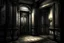 Placeholder: رسم غرفة مظلمة على يمينها باب مغلق في قصر حجري رهيب