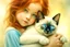 Placeholder: young red haired child lovingly cradles a sweet blue eyed Siamese kitten in her arms, the two of them exuding an air of peace and grace. Modifiers: Award winning photography fantasy oil on canvas photorealistic very attractive dynamic lighting fantastic view ultra detailed cinematic postprocessing VRay neon Iridescent aesthetically perfect facial features Tesselated