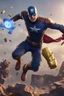 Placeholder: Create a picture of captain america falling from the skye to a pit next to reverse Flash animated like fortnite