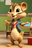 Placeholder: Cute 3d animated chipmunk, she is a teacher standing by the blackboard