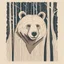 Placeholder: M shaped bear head combined with woods silhouette in backround, letterpress style, minimalistic pencil art