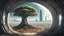 Placeholder: the last tree on earth, view from a far, portal to a space near the tree on the left, on the right city of the future year 4222, very realistic,