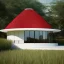 Placeholder: Draw an lineal illustration of a red and white country house, oval and round shapes, modern, minimalist style, ultra quality, detailed, Zaha Hadid style, Zaha Hadid style