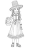 Placeholder: Outline art for coloring page OF FULL BODY OF A PERUVIAN BLONDE GIRL WITH A TOY SLINKY IN 1950, coloring page, white background, Sketch style, only use outline, clean line art, white background, no shadows, no shading, no color, clear