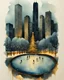 Placeholder: imagine an Art Deco style watercolor painting with gold foil applied to buildings. image of a Winter Park with a frozen pond, a Christmas tree, ice skaters, in foreground. background shows a cityscape with dark blue buildings accents with gold foil and One building is entirely gold foil. Christmas vibes, festive, elegant styling. MY PROMPT ABOVE. I used Microsoft Designer to create these images. I love how they turned out!