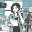 Placeholder: Illustration of a young journalist working in the press, holding a camera, 25 years old, short black hair, beard, no glasses, wearing a press jacket, front view, blue background, name Hema, signature Hima, writing the name Hima