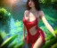 Placeholder: Realistic detailed perfect face portrait of a insane young beautiful top model woman in short open dress. Sensual, volumetric lighting, Unreal Engine 5, 3D Animation Quality, Octane Rendering. A masterpiece. She's in water, garden, trees. vivid colors.