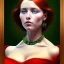 Placeholder: oil Portrait of a redhead beautiful busty voluptous adult woman with emeralds necklace green sad eyes looking to viewer by GRANT WOOD Ingres 8k