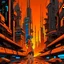 Placeholder: cyberpunk retro futuristic for comics from far away in orange