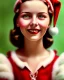 Placeholder: girl in red green, close up portrait, Christmas, smiling, cute, beautiful, 1940s