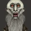 Placeholder: Nosferatu with four yellow eyes with fleshy tentacle beard grey skin and vampire fangs as a Russian Orthodox bishop