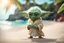 Placeholder: cute chibi yoda fairy in a tropical beach with cocktail in sunshine, ethereal, cinematic postprocessing, dof, bokeh