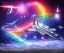 Placeholder:  arcobaleno cielo stellato+ astronavi nel cielo+ragazze dal viso bellissimo