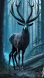 Placeholder: Dark forest, fantasy forest, gazelle with blue neon Crystal horns , intricate details, highly detailed, dreamshaper finetuned model with dynamic art style witg