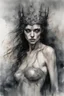 Placeholder: Hyper-photorealistic watercolor art style by Luis Royo & Agnes Cecile, Surreal fine art etching of a figure by Luis Royo, tanned skin inscribed with the transient story of mortality, ethereal light playing with its form whispering tales of an eternal realm, eyes, black as the depths of the night, ardently pinand looking towards the endless skies, a crown of black hair mirroring the mystery of the cosmos around, whole scene tinged with an ethereal softness from volumetric lighting, hues gr,