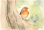 Placeholder: "little boy sitting on a tree trunk, next to a robin" "Watercolor""