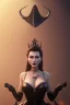 Placeholder: Mari Blanchard as evil queen in black leather, leather, busty, cleavage, angry, stern look. character design by cory loftis, fenghua zhong, ryohei hase, ismail inceoglu and ruan jia. unreal engine 5, artistic lighting, highly detailed, photorealistic, fantasy