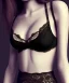 Placeholder: Black bra at table, lace, hyper realistic