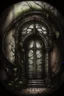 Placeholder: magic building, round windows, door, brickwork, ornament of branches and leaves, mysticism, fantasy, Gothic detailing, grunge canvas, oil, magic, fantasy, soft illumination, haze, ink, fine drawing, megadetalization, megarealism, drawing in colored ink, dark tones