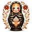 Placeholder: draw matryoshka dolls, the matryoshka is smiling, the kind sweet face of the matryoshka doll, behind the matryoshka Russian patterns in the style of Khokhloma, Khokhloma with gold and black flowers