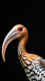 Placeholder: a full picture of a man with a long beak and striped colors