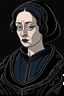 Placeholder: A portrait of a 40-years old beautiful aristocrat woman from XV century in strict dark clothes, authoritative, cold, emotionless, in the style of Genndy Tartakovsky's cartoons, uncovered head