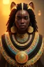 Placeholder: kente scene, Black Egyptian Cat, jewelry, thread, embroidery, octane render, high detail, warm light