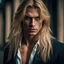 Placeholder: portrait of a malavolent stunningly handsome male aged 25, muscular, long blonde hair, blue eyes, wearing a dark suit, angry expression,4k, modern fantasy