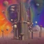 Placeholder: poster, crazy, realistic, poster, psychedelics , band, art, music, digital art, pink floyd, city, another planet,universe