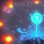 Placeholder: Spherical Frost metal magic armoured lightning Mycelium giant blob MUSHROOM flower erupting with BLUE FLAMES hellfire abyss stars SPACE lANDSCAPE