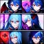 Placeholder: Clear focus, 8k, vampire girl, high quality, detailed, blue hair, red eyes, beautiful lighting, vibrant colors, nervous, cat eyes