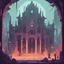 Placeholder: A ruin in which Blackcaster conjurer lurks performing experiments on atronachs, in Flat Design art style