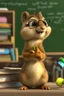 Placeholder: Cute 3d animated chipmunk, she is a teacher standing by the blackboard