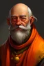 Placeholder: A fantasy playwright in his 60s with intense male pattern baldness, gray hair, and auburn/orange/marigold colored costume. A total drunk, with a ruddy red nose and sunken eyes. Looks smart but totally overwhelemed.