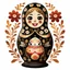 Placeholder: draw matryoshka dolls, the matryoshka is smiling, the kind sweet face of the matryoshka doll, behind the matryoshka Russian patterns in the style of Khokhloma, Khokhloma with gold and black flowers