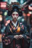 Placeholder: ((Lost suit)),((lost clothes)),Ultra realistic photo beautiful cyberpunk geisha woman , futuristic style, HOF, captured with professional DSLR camera, 64k, ultra detailed,