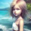 Placeholder: Little girl day, sunny, relaxing, sea, trees, real details anime style, realistic, glowing beach