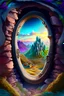 Placeholder: Old Keyhole with a view of the beautiful fantasy landscape, hyper realistic, hyper detailed, vibrant, bright, 3d rendering, 4k