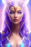 Placeholder: cosmic young woman from the future, one fine whole face, large cosmic forehead, crystalline skin, expressive blue eyes, blue hair, smiling lips, very nice smile, costume pleiadian,rainbow ufo Beautiful tall pleiadian Galactic commander, ship, perfect datailed golden galactic suit, high rank, long purple hair, hand whit five perfect detailed finger, amazing big green eyes, smilling mouth, high drfinition lips, cosmic happiness, bright colors, blue, pink, gold, jewels, realistic, real