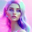 Placeholder: A portrait of a crystalised beautifull girl,smiling, laughting, white longs hairs liss, atmospheric, realistic,, cinematic lighting, octane render,, pink turquoise light, blue eyes nice, soft face, jewejs brillants