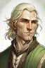 Placeholder: middle aged male elf, commoner, serious expression on face, straight blond hair shoulder length, battle scar on cheek, green eyes, thin lips, drawing style, linen clothes