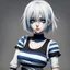 Placeholder: 2B from Nier with blue, white and black striped t-shirt